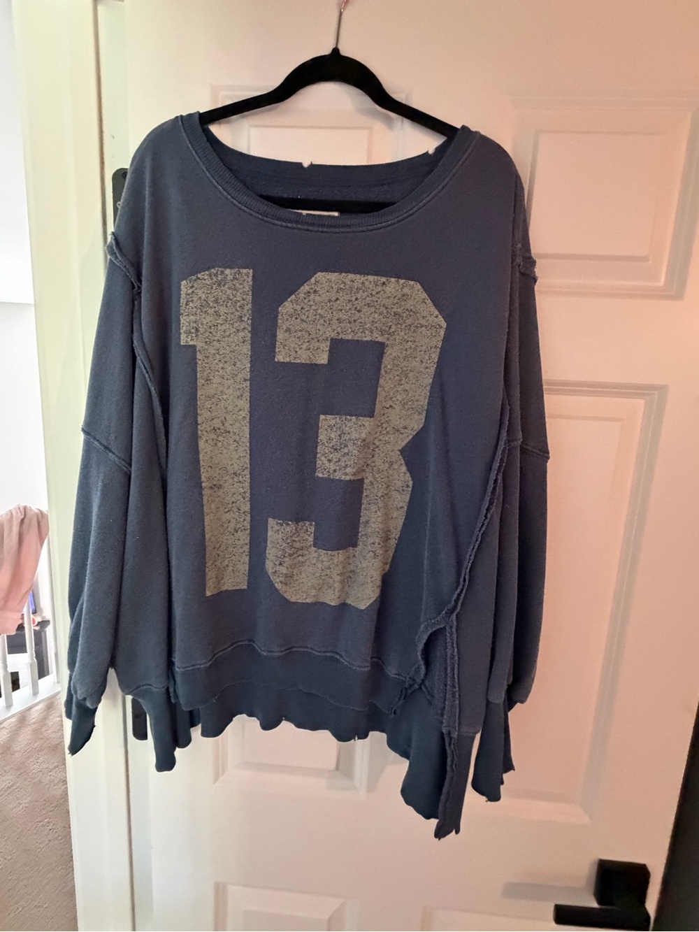 Free People Washed Navy Blue '13' Crewneck Sweatshirt - Picture 2 of 3